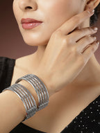 NVR Women's Set of 2 Silver-Toned German Silver Oxidised Kada Bangle