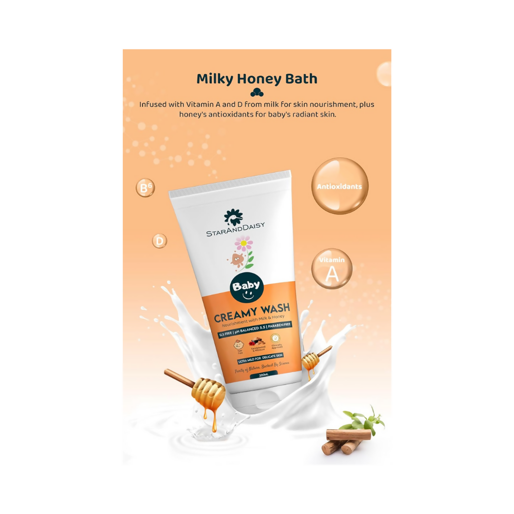 StarAndDaisy Baby Creamy Wash with Real Milk & Oats, SLS Free & Paraben free with pH 5.5, Ultra Mild | Grocsy