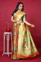 Jyoti Fashion Women's Orange Paithani Silk Zari Woven Saree with Blouse | Grocsy
