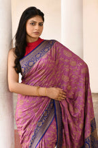 Joban Fashion Nude Pink Crepe Chiffon Pure Handloom Banarasi Silk Saree | Grocsy