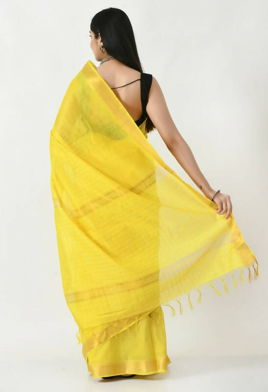 Mominos Fashion Moeza Yellow Bhagalpuri Handloom Silk Raj Shree Saree with unstitched Blouse piece | Grocsy