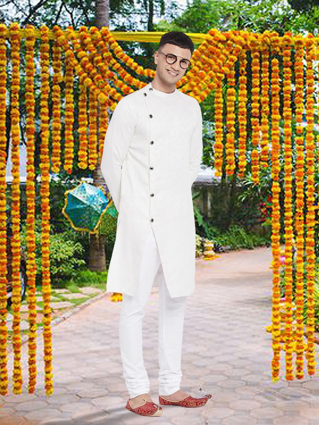 Even Apparels Men's Asymetrical White Sherwani Kurta | Grocsy