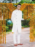 Even Apparels Men's Asymetrical White Sherwani Kurta | Grocsy