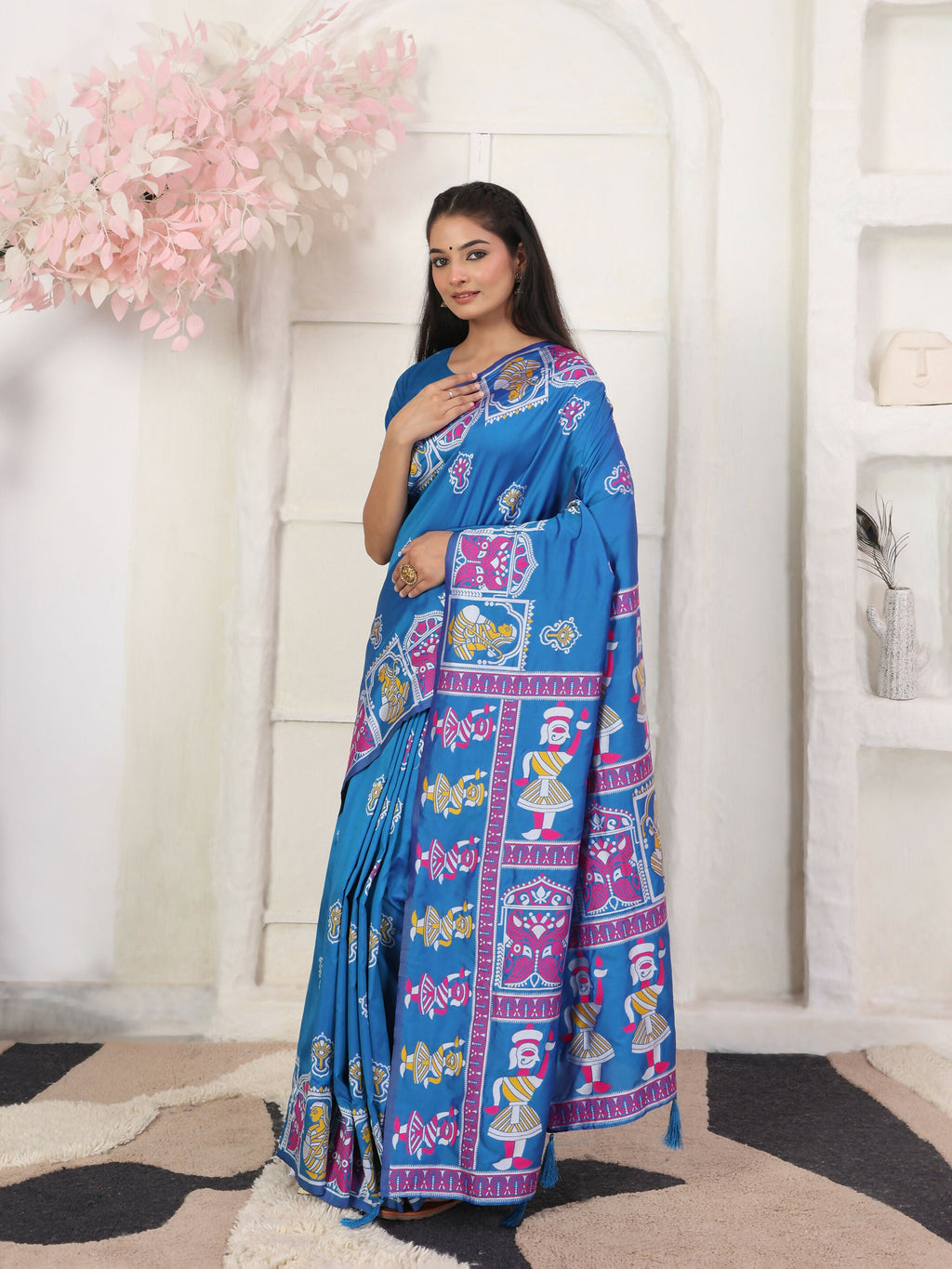 Shree Shyam Fashion Silk Blend Blue Saree | Grocsy