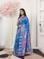 Shree Shyam Fashion Silk Blend Blue Saree | Grocsy