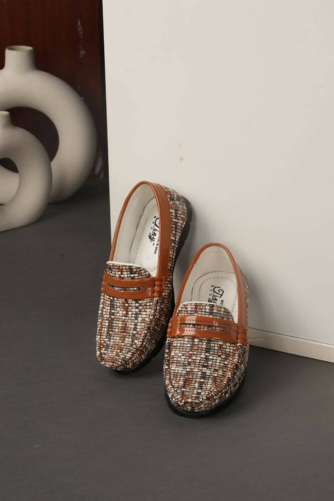 Tiny Bugs Boys Printed Slip On Loafers - Tan | Grocsy