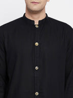 Even Apparels Black Pure Cotton Men's Sherwani Kurta With Open Front | Grocsy