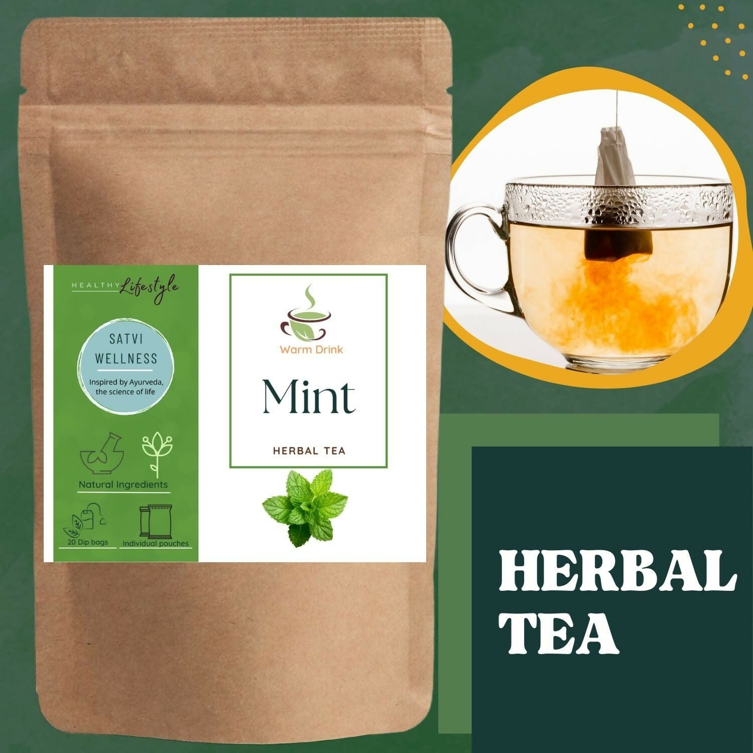 Satvi Wellness Mint Tea | Pudina Tea Bags | Grocsy