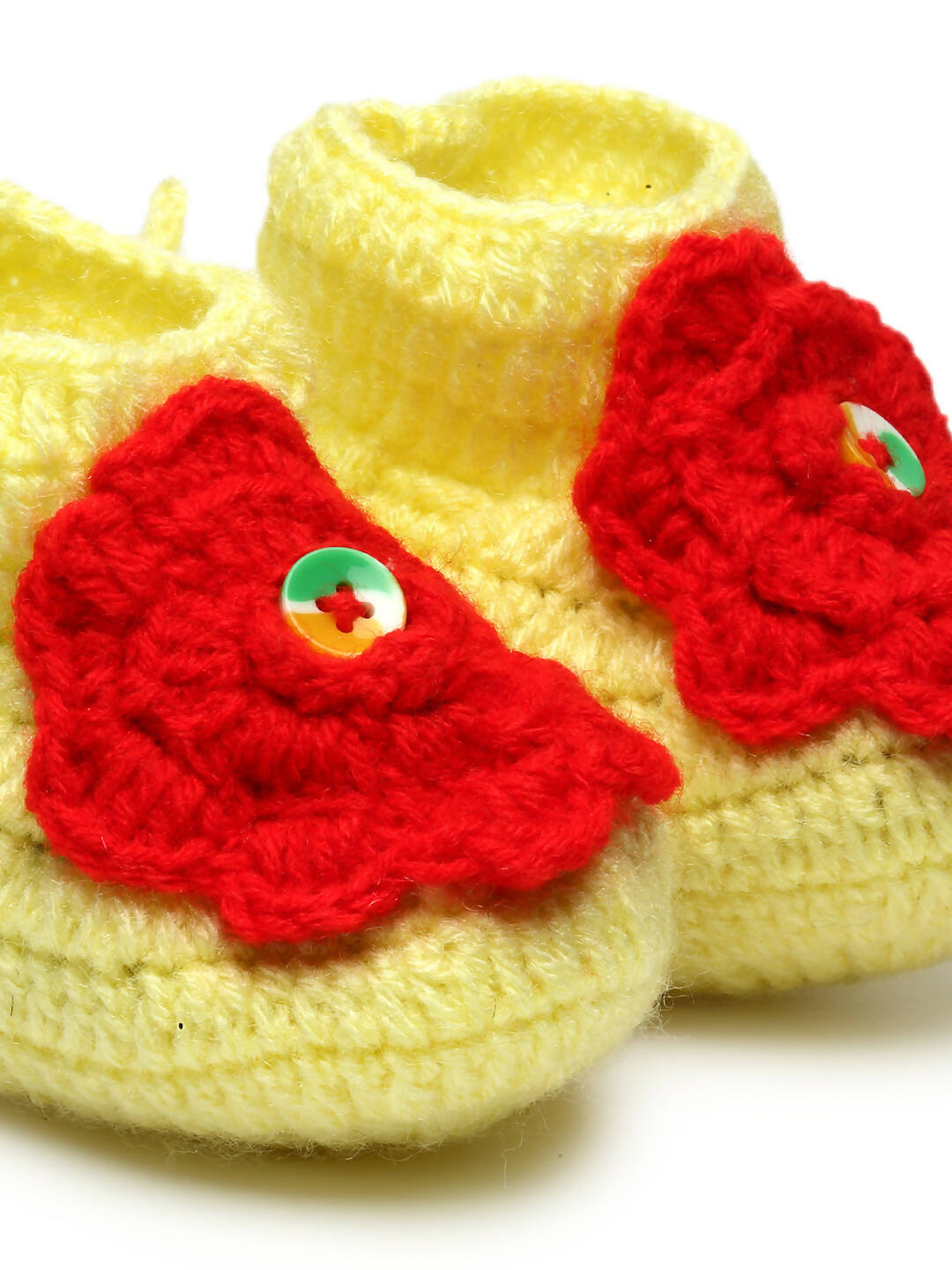 Chutput Kids Woollen Hand Knitted Flower Detailed Booties - Yellow | Grocsy