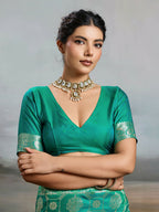 Shree Shyam Fashion Rama Green Silk Blend Saree | Grocsy