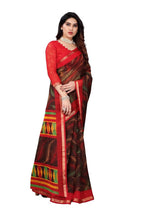 Vamika Brown Linen Zari Border Saree | Grocsy