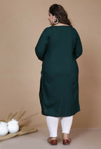 Miravan Women's Plus Size Green Embroidered Straight Kurti | Grocsy