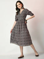 Myshka Women's Black Empire Printed Dress | Grocsy