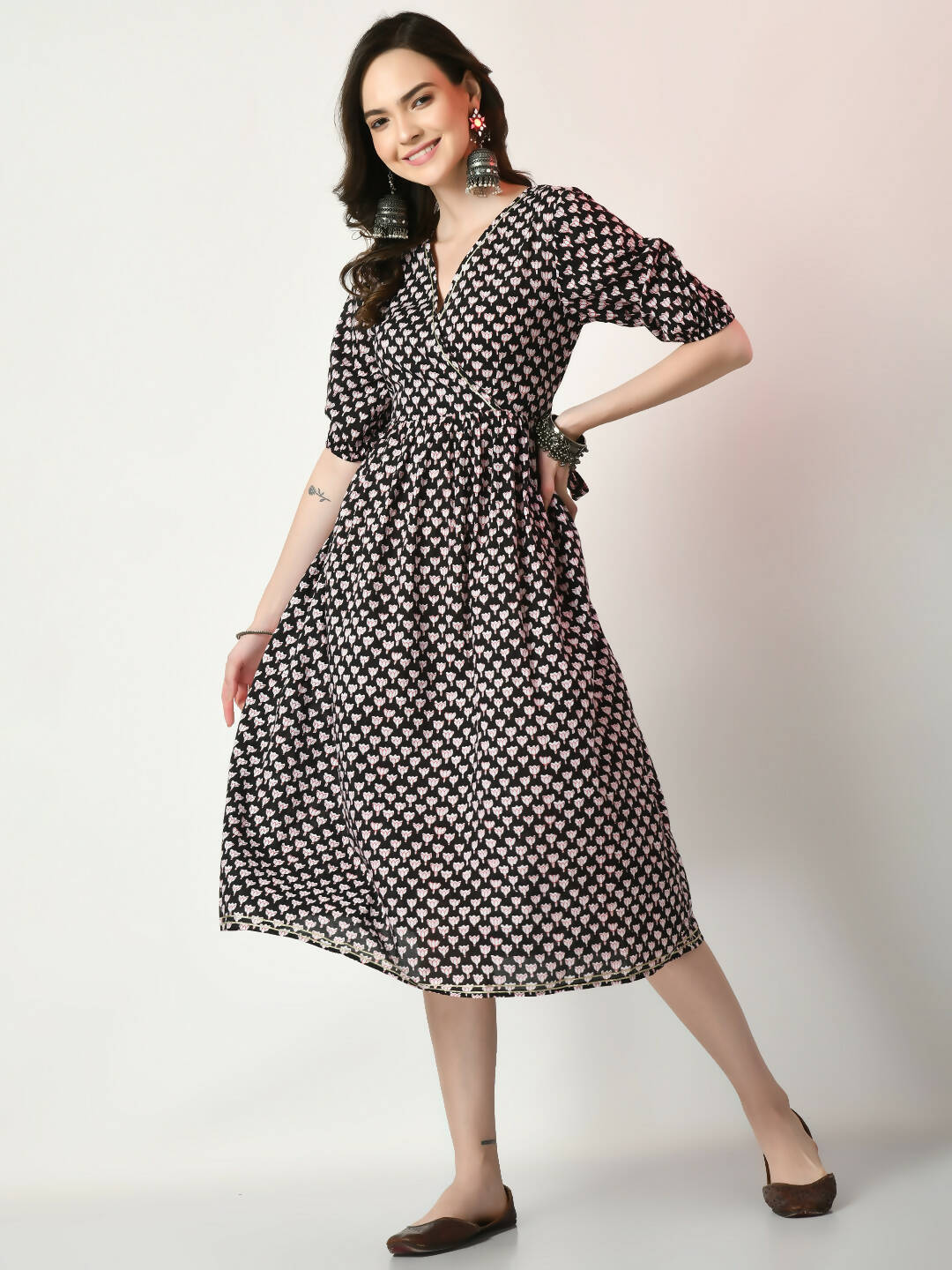 Myshka Women's Black Empire Printed Dress | Grocsy