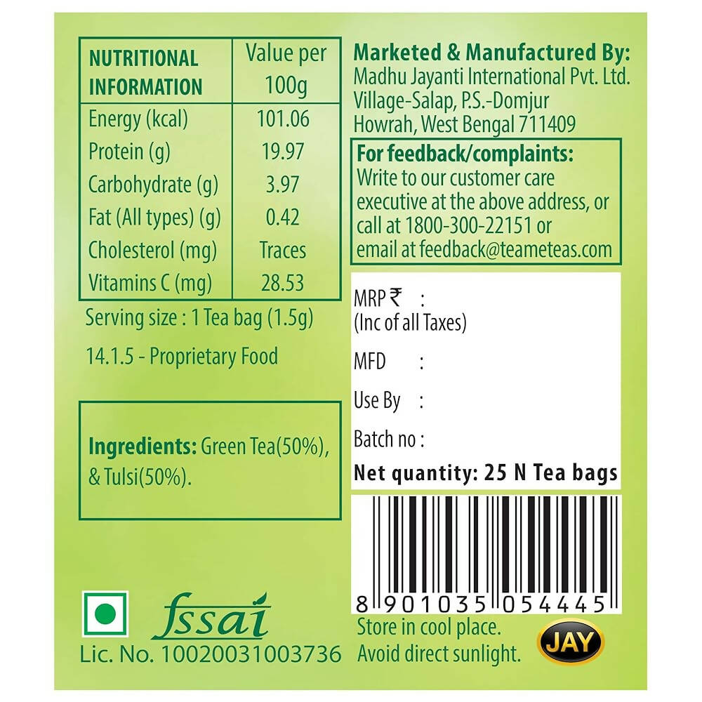 TE-A-ME Restore Tulsi Green Tea Bags | Grocsy