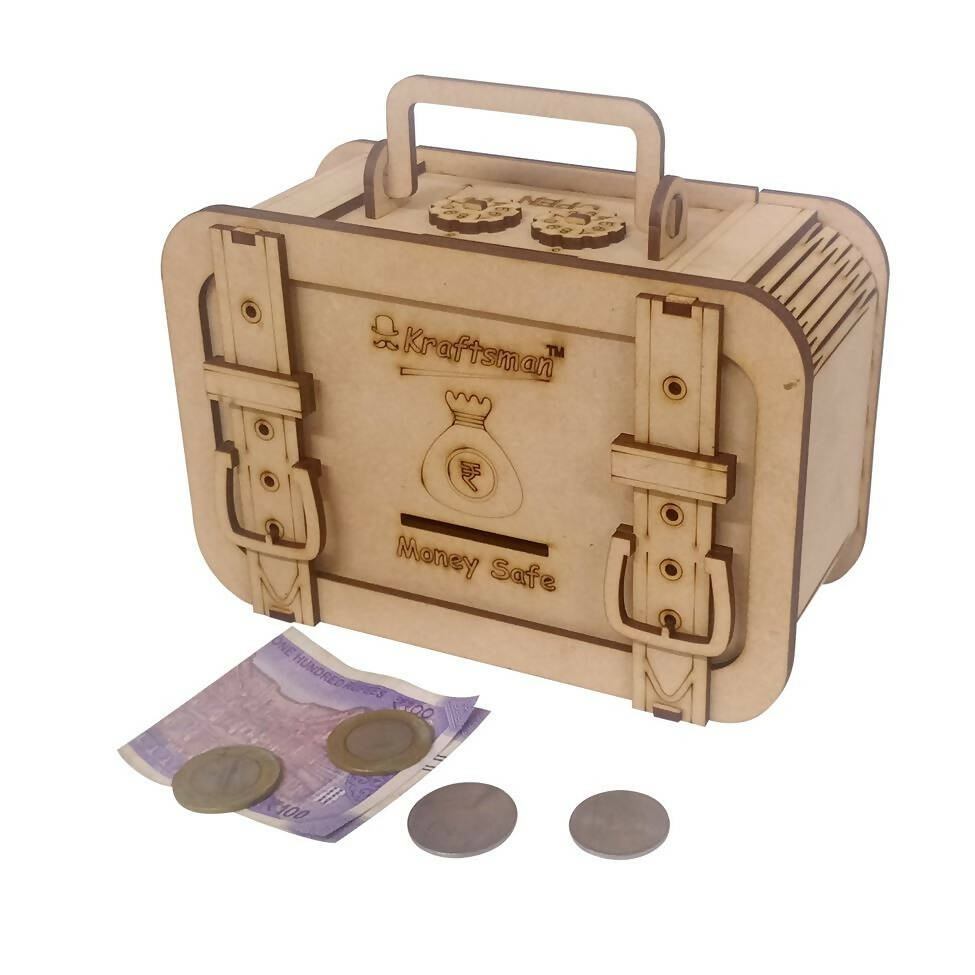 Kraftsman Wooden Money Safe For Kids And Adults | Make In India | Briefcase Style | Grocsy