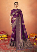 Purple Kanjivaram two tone Silk Woven Design Saree With Unstitched Blouse Piece - Norita Royal Pradha | Grocsy