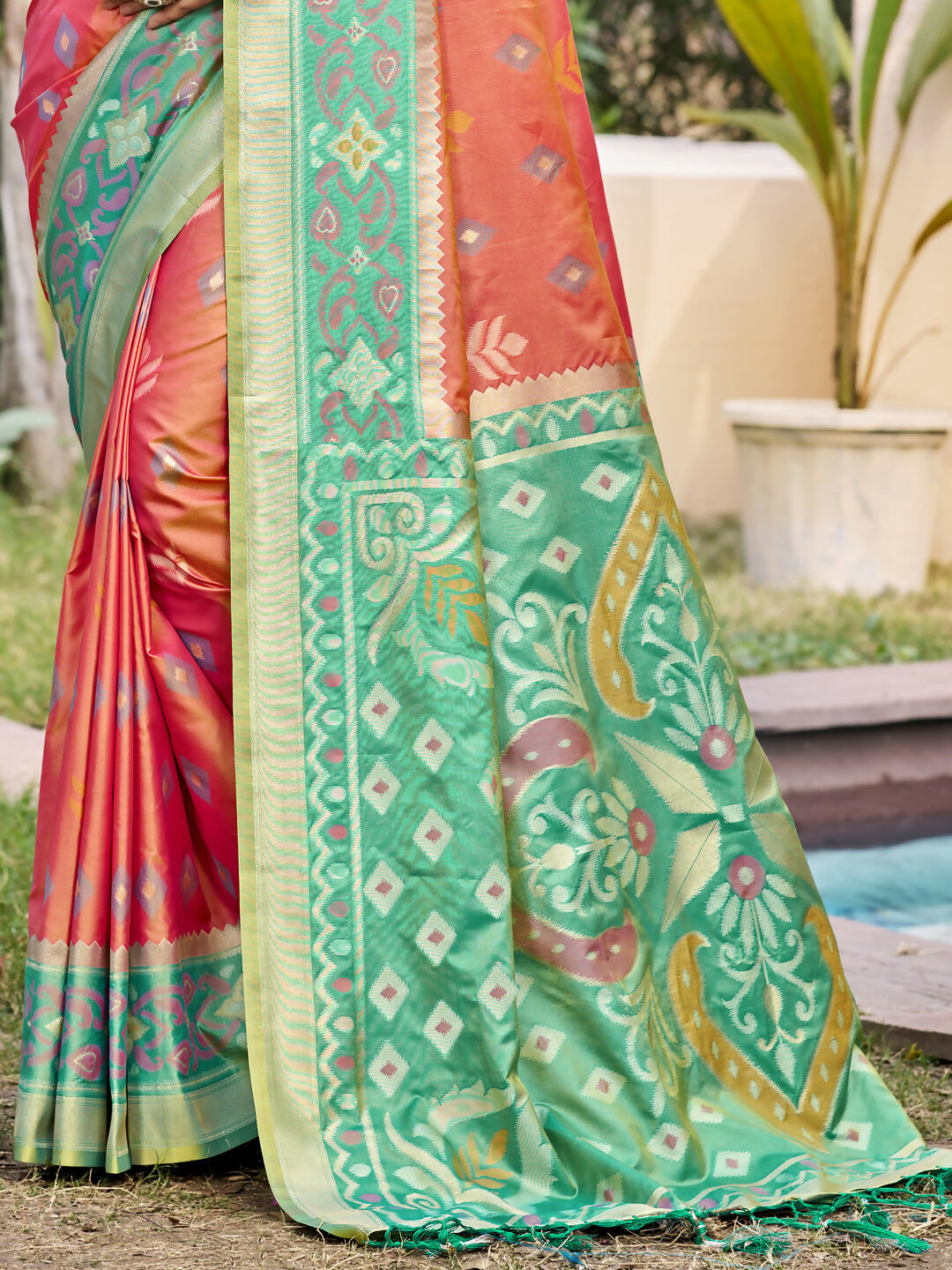 Shree Shyam Fashion Mustard Pochampally Silk Saree | Grocsy