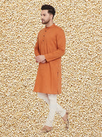 Even Apparels Men's Orange Emboided Cotton Kurta | Grocsy