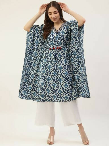 FIORRA Women's Printed Pure Cotton Kaftan Kurta - Blue | Grocsy
