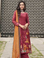 Jyoti Fashion Women's Red Velvet Floral Digital Printed Kurta with Trouser & Dupatta | Grocsy