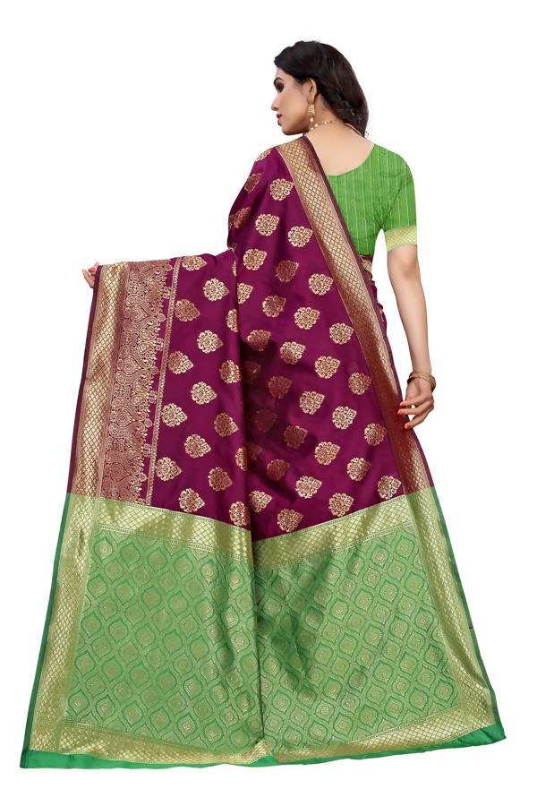 Vamika Banarasi Jacquard Weaving Wine Saree (Dangal Wine) | Grocsy