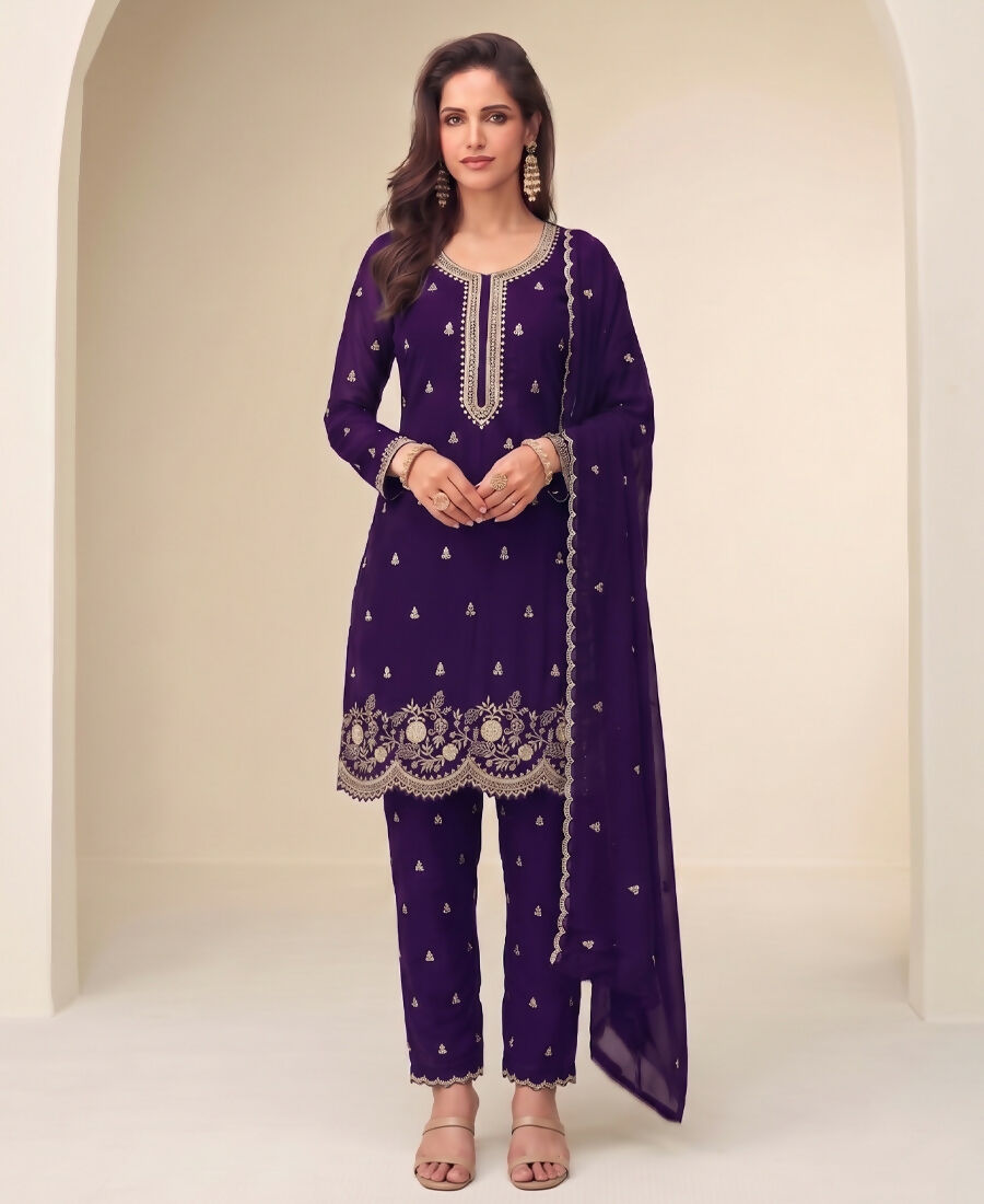 KC Bollywood Style Purple Georgette Suit For Women | Grocsy
