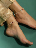 Gold-Polished Pink White Pearl Beaded Anklets Set Of 2 - Ruby Raang | Grocsy