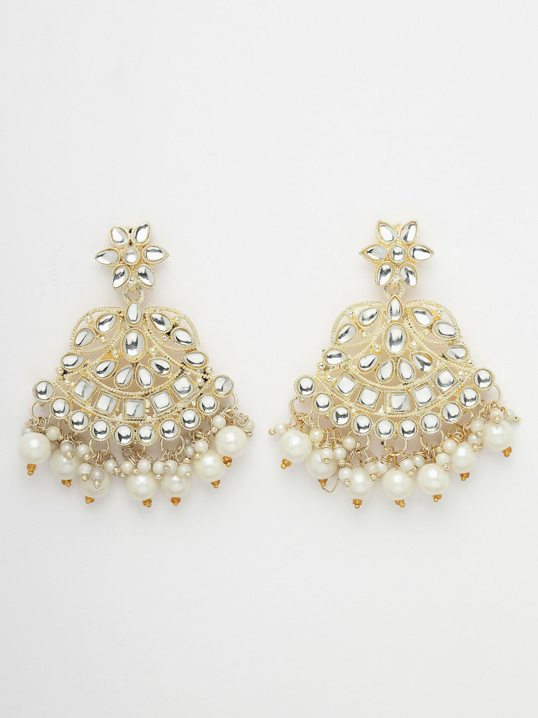 NVR Women's Gold-Polished Kundan-Studded Chandbali Earrings | Grocsy
