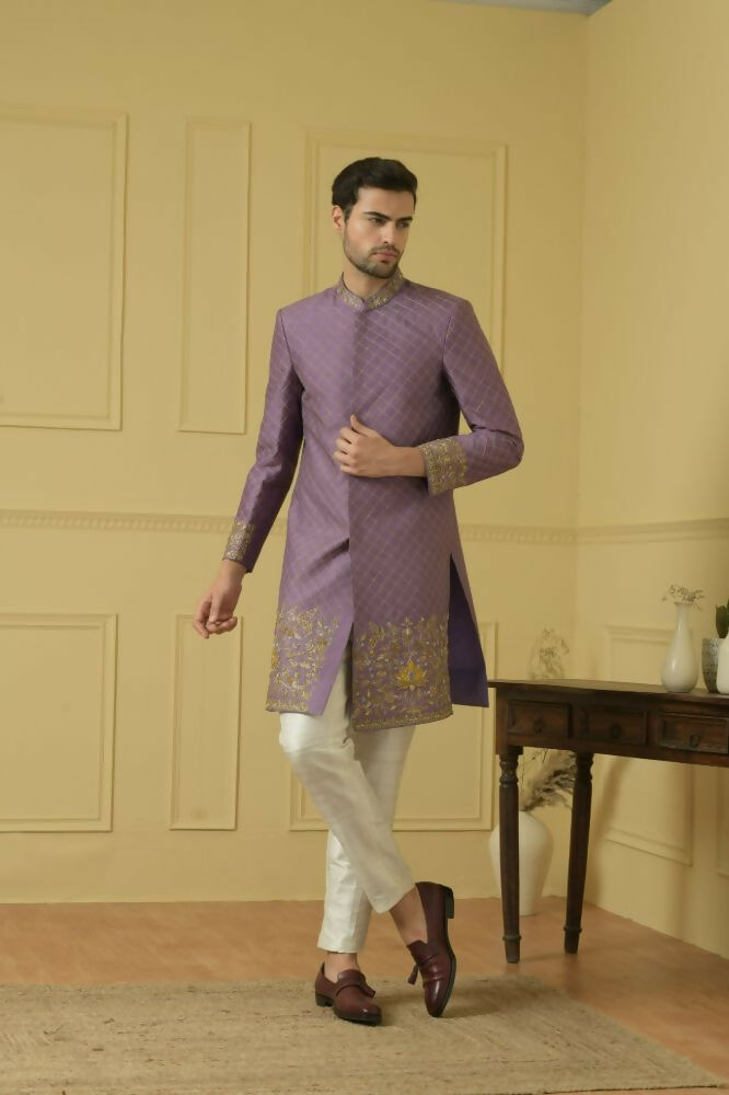 Majestic Purple Marvel Sherwani by Hilo Design | Grocsy