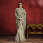 Olive Banarasi Crush Silk Sequence Thread & Stone Work/ Texture Pallu Saree - Mohmanthan Kimiya | Grocsy