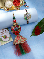 NVR Women & Men Set of 2 Multicolor Peacock Design Bhaiya Bhabhi Rakhi With Roli Chawal & Chocolate | Grocsy