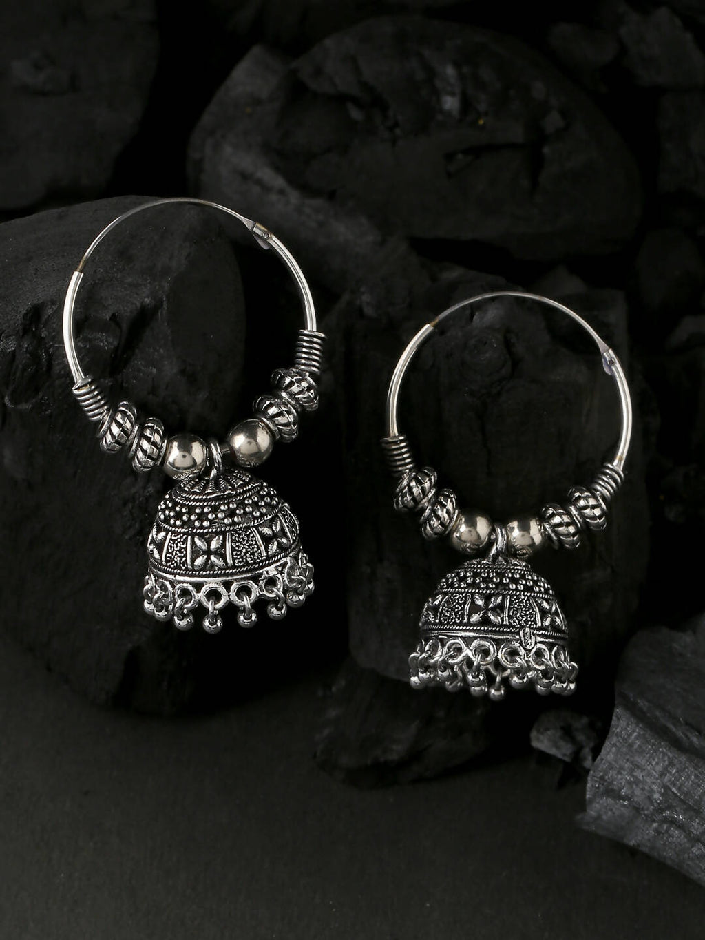 NVR Women Silver-Plated Contemporary Jhumkas Earrings | Grocsy