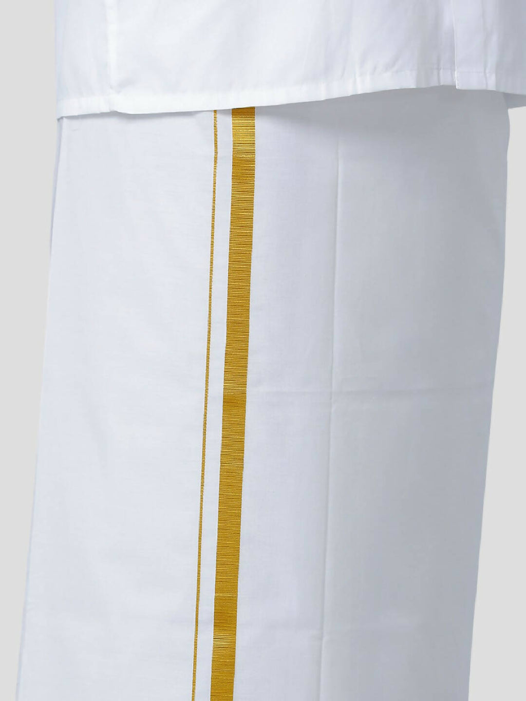 Ramraj Cotton Mens Poly Cotton 1" Gold Jari Dhoti With Towel Set - White | Grocsy