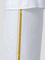 Ramraj Cotton Mens Poly Cotton 1" Gold Jari Dhoti With Towel Set - White | Grocsy