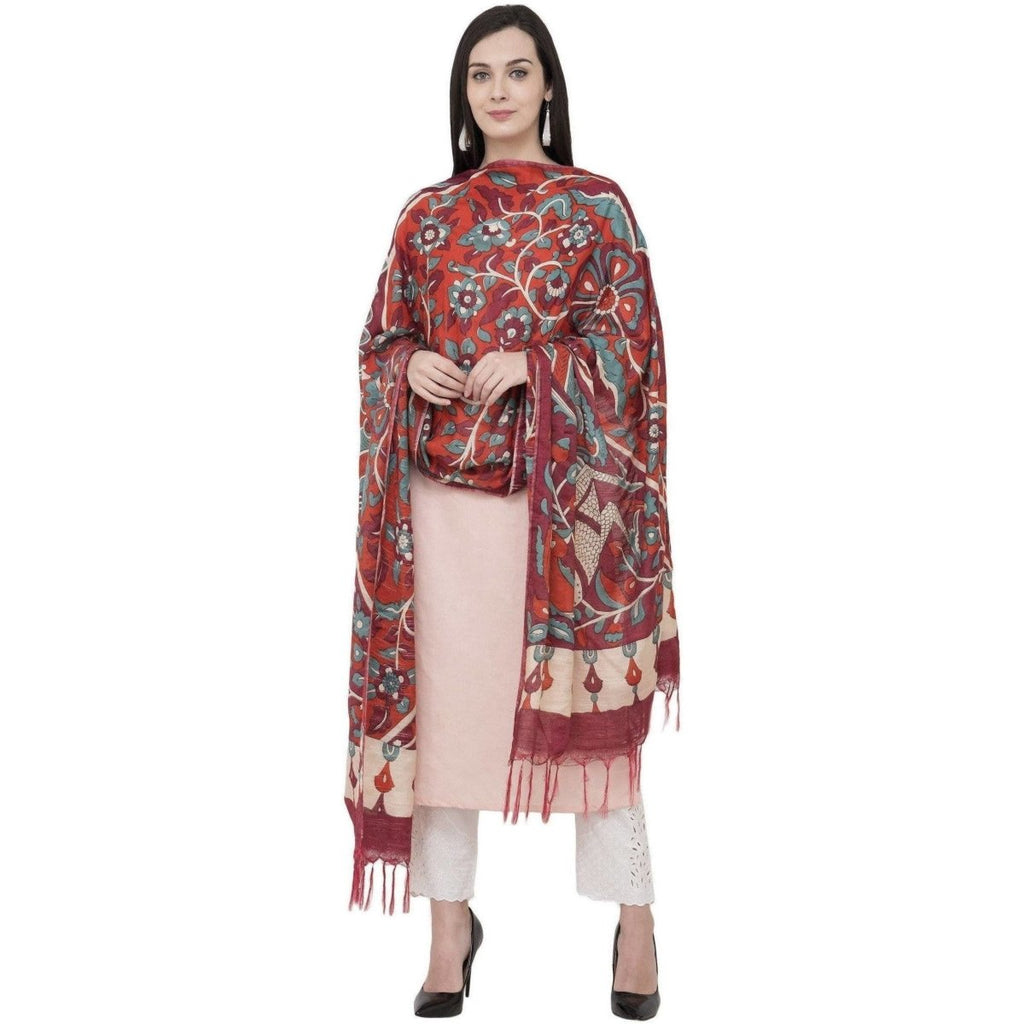 A R Silk Modal Kalamkari Print Fancy Dupatta Color Mehroon Dupatta or Chunni | Grocsy