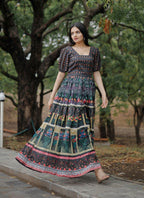 Jyoti Fashion Women's Black Heavy Digital Printed Pure Chanderi Anarkali Dress | Grocsy