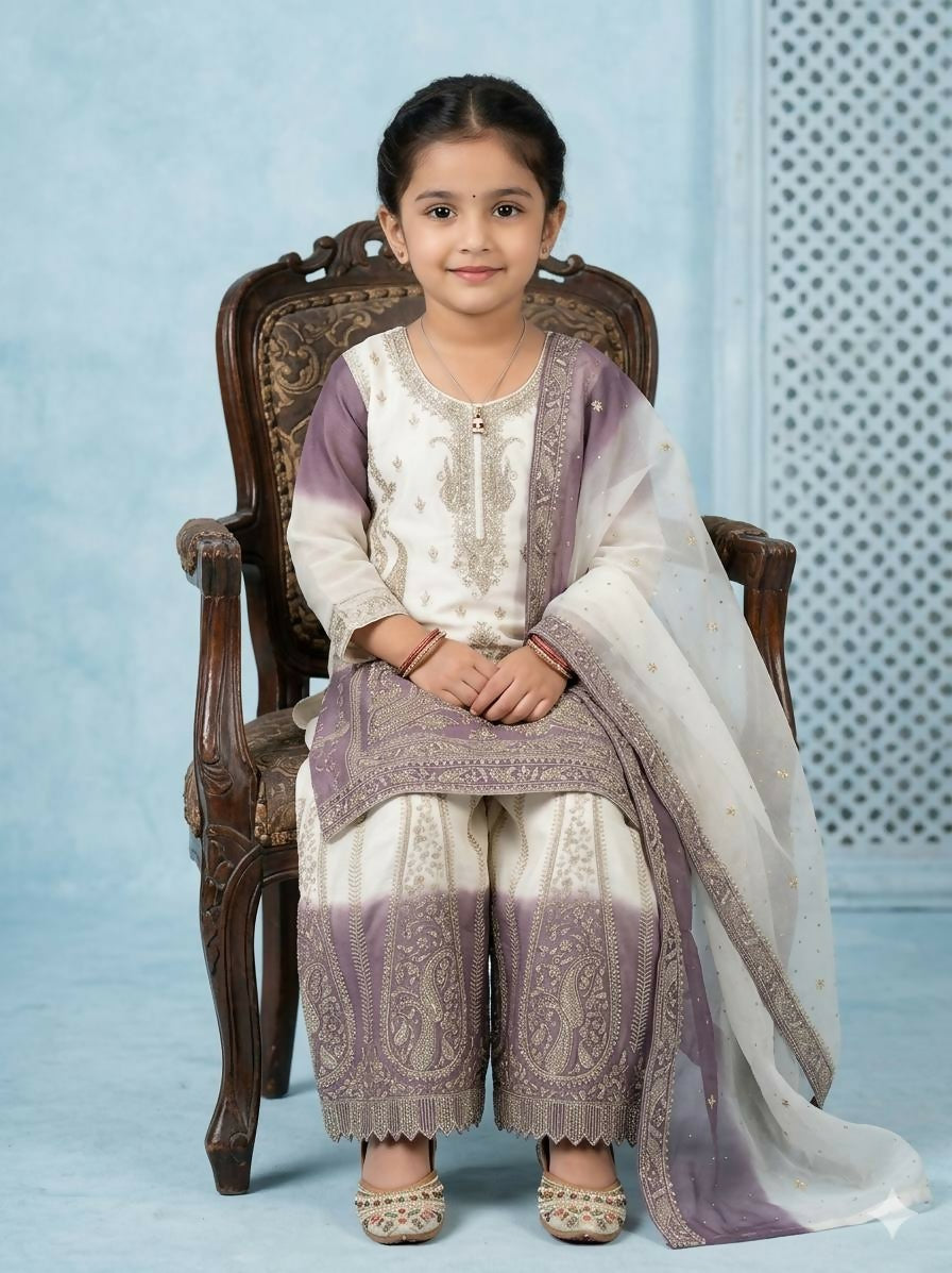 Teeya Creation New Kids Collection Trendy Stylish Kids Wear Heavy Embroidery Sequence Work Kurta Set -Purple | Grocsy