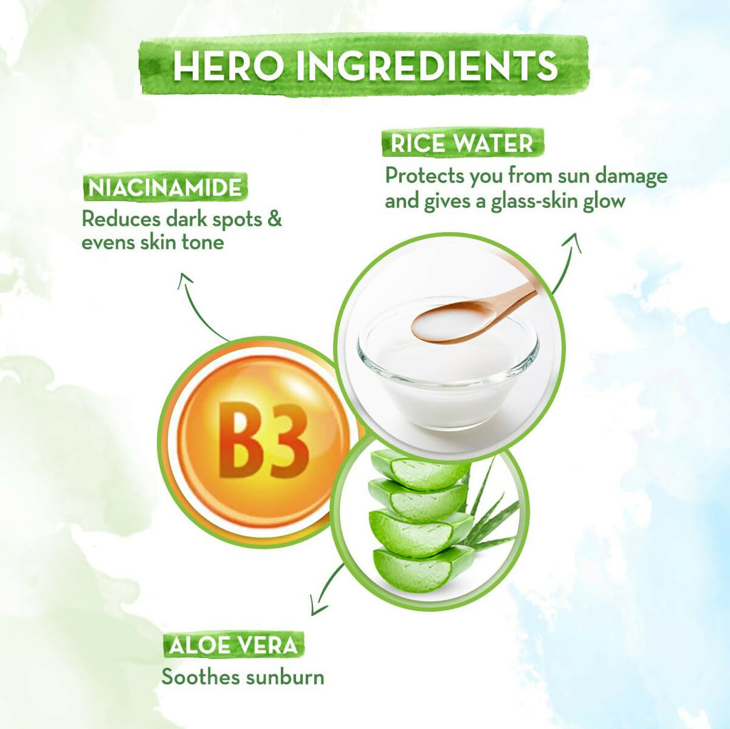 Mamaearth Rice Water Dewy Sunscreen with SPF 50 | Grocsy