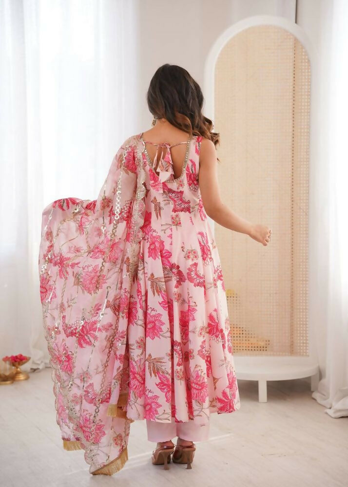 Teeya Creation Pink Pure Muslin Silk Digital Print Traditional Wear Long Gown | Grocsy