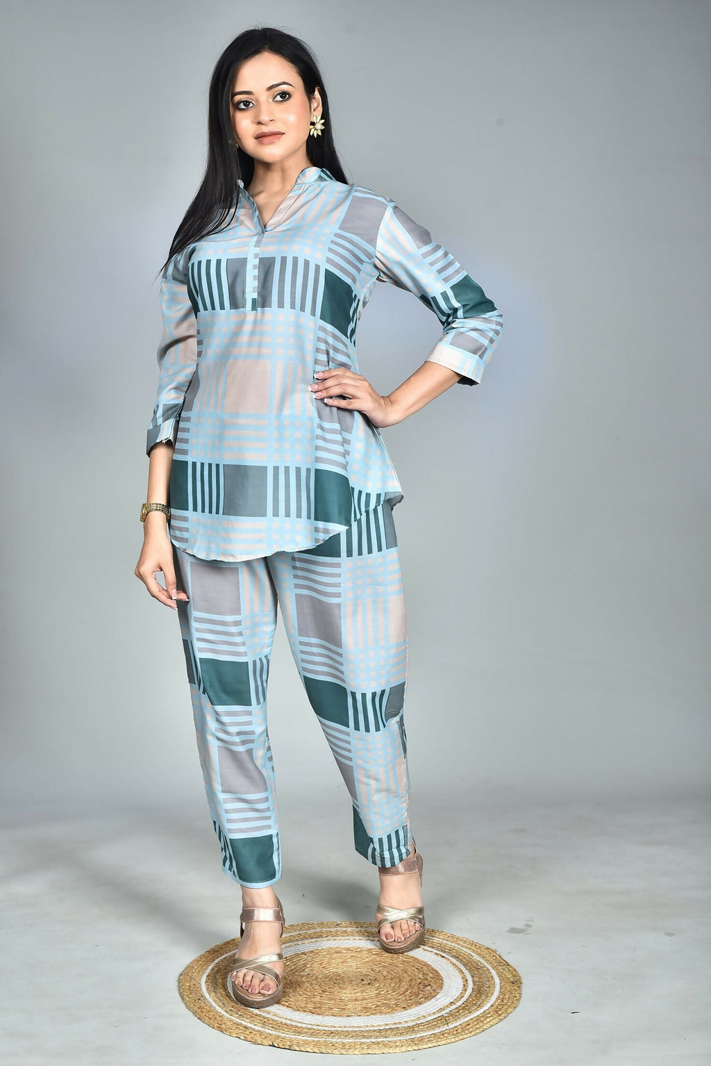 Morchari Digital Print Semi Muslin Co-Ord Set Top & Trouser-Multicolor | Grocsy