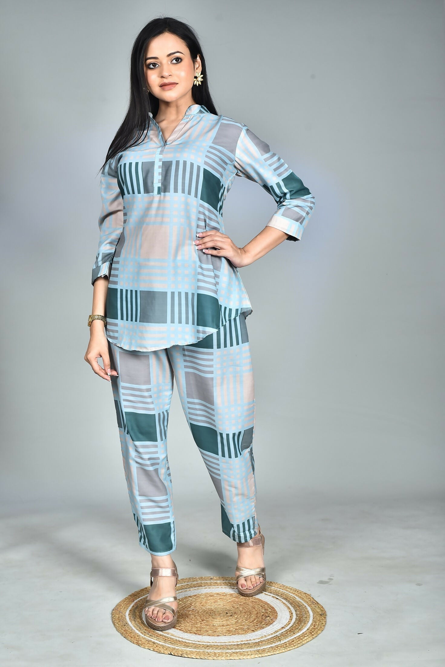 Morchari Digital Print Semi Muslin Co-Ord Set Top & Trouser-Multicolor | Grocsy