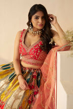 Kesar Fab Dark-Multicolor Silk Embroidered Lehenga | Grocsy