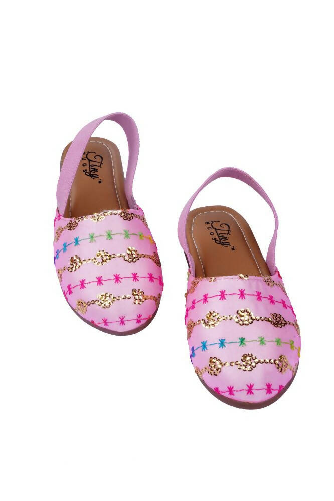 Tiny Bugs Girls Embroidered Strap Ethnic Jutis-Pink | Grocsy