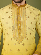 Vastranavya Ombre Yellow Premium Viscose Silk Thread & Sequence Embroidery work Kurta | Grocsy