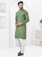 Joban Fashion Men's Rayon Cotton Green Printed Kurta Pyjama set | Grocsy