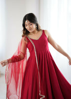 Joban Fashion Maroon Kurta Set Chanderi Sequence Embroidery Work | Grocsy