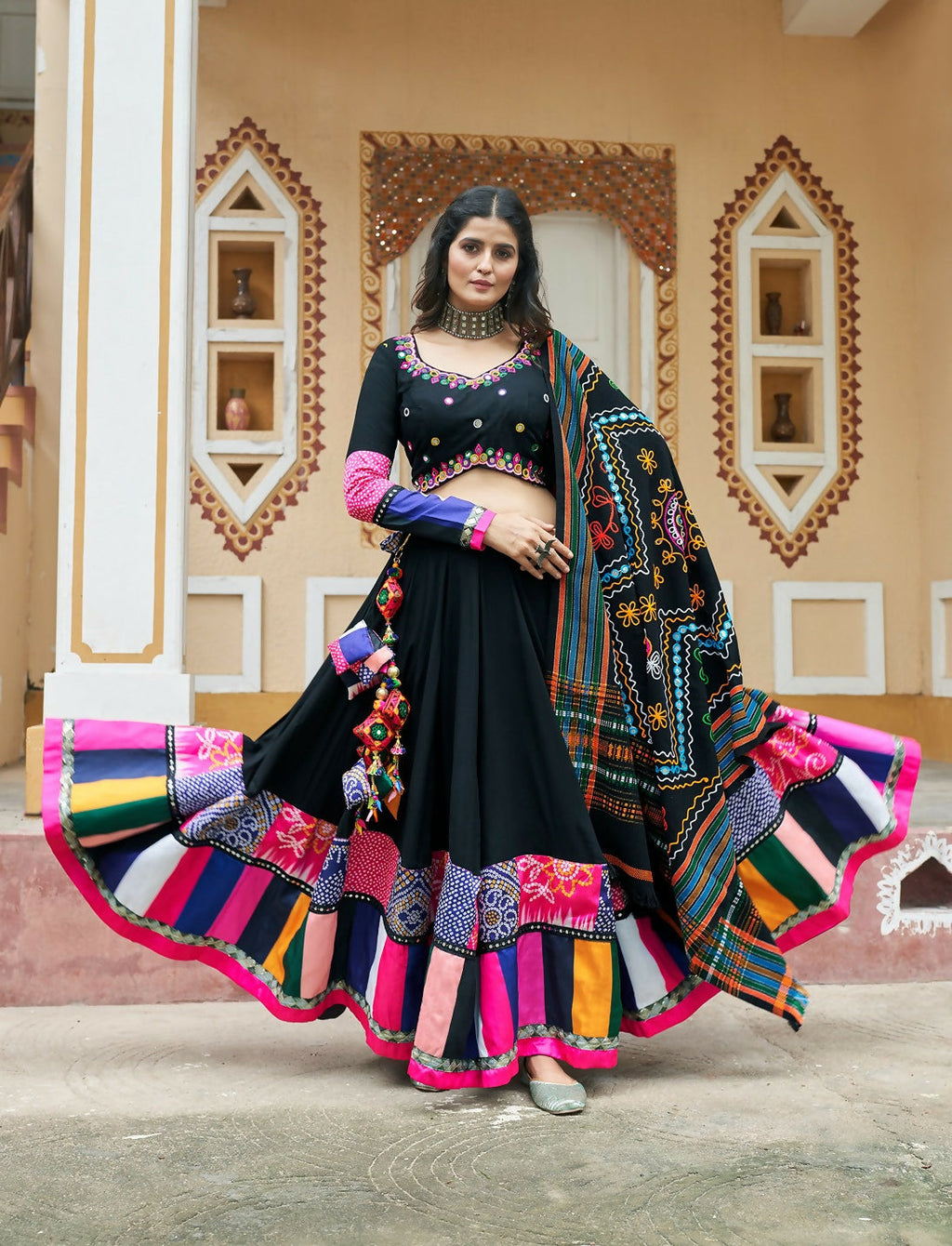AI Fashion Black Viscose Rayon Designer Navratri Lehenga Choli Collection | Grocsy