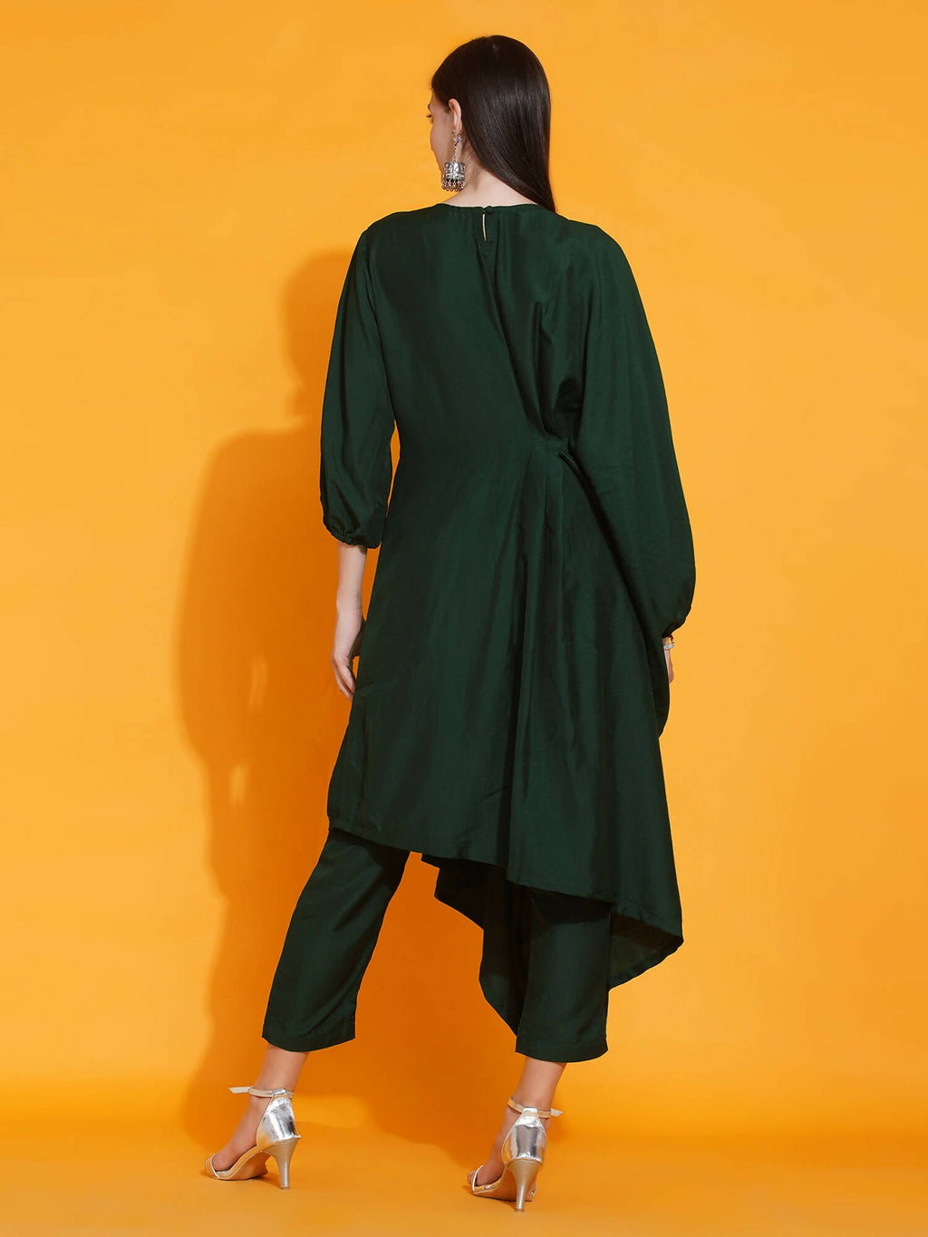 Women Republic Green Fusion Style Kurta With Hand Embellishment And Pants | Grocsy