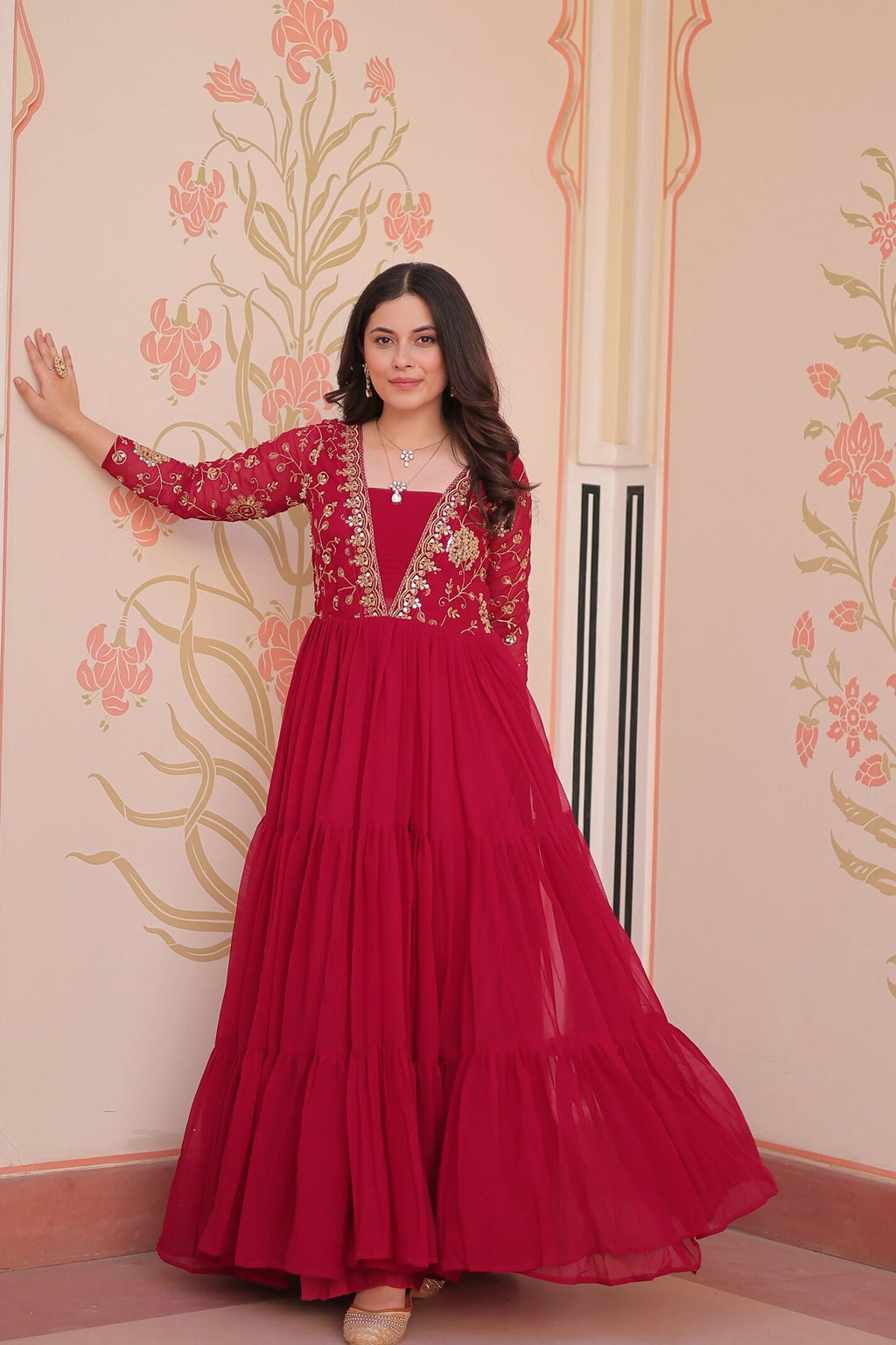 Joban Fashion Pink Georgette Sequence Embroidery Work Dress | Grocsy